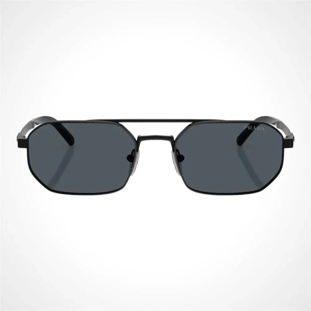New PRADA Sunglasses Black Metal Mens Grey Lens Square Pilot 55-19-140mm
